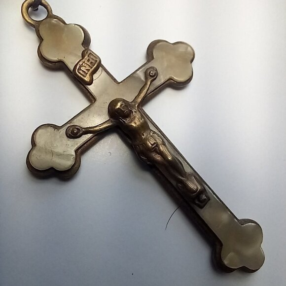 Vintage Rosary St Mary Steel Bakelite Brass Hardwood Large & Substantial - Picture 4 of 15